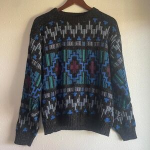 Vintage 1980s Retro Geometric Grandpa Sweater